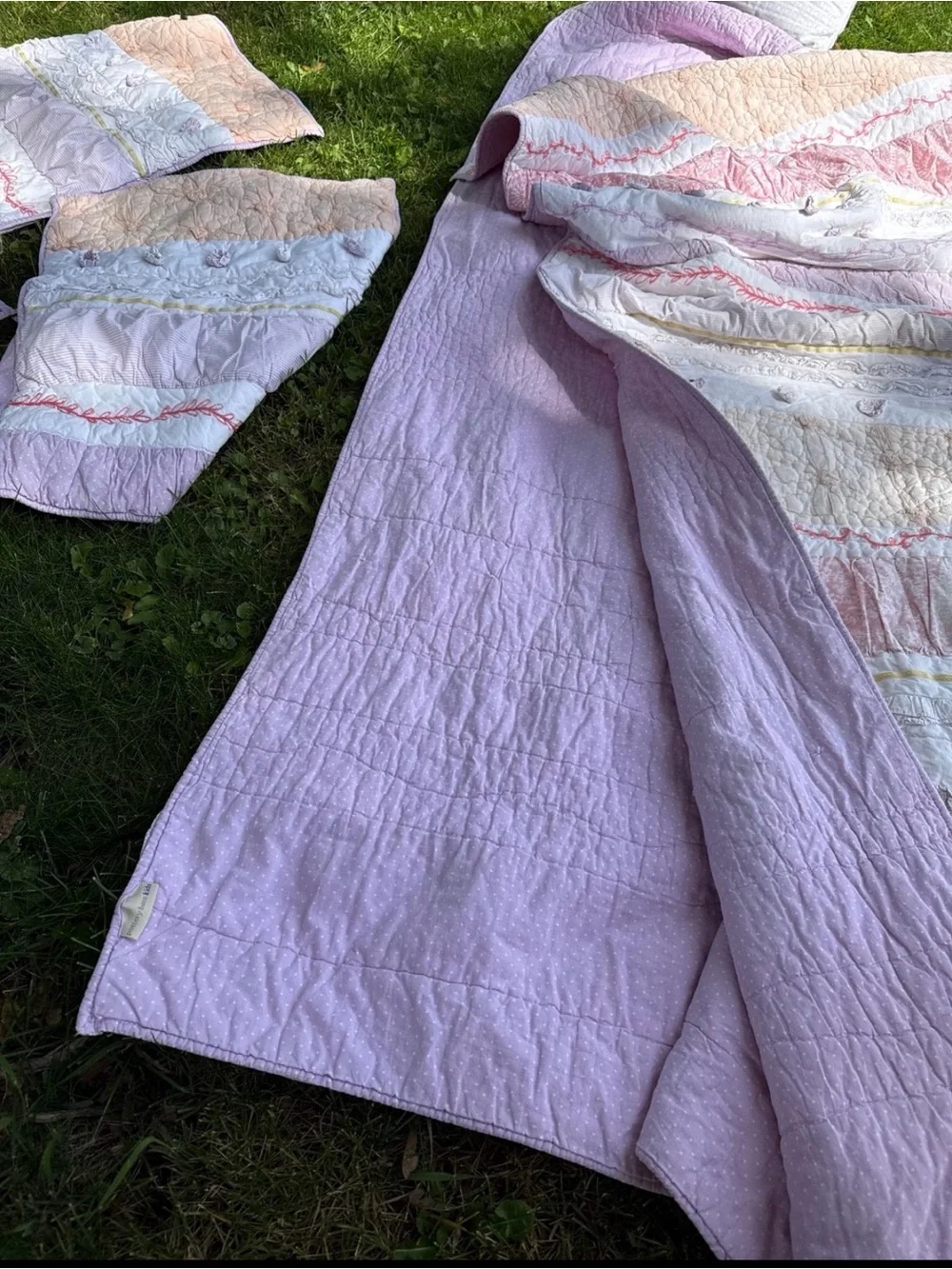 Pottery Barn Kids Pink, Peach & Cream Quilted Patchwork Comforter